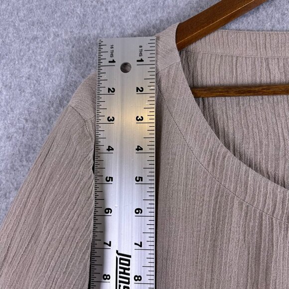 Soft Surrounding Shirt Women's 3X Taupe Crinkle Tunic Button Hem Lagenlook Boho - Picture 2 of 12